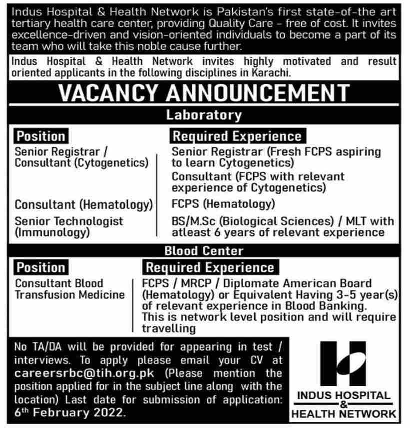 IHN Indus Hospital Karachi Jobs 2022