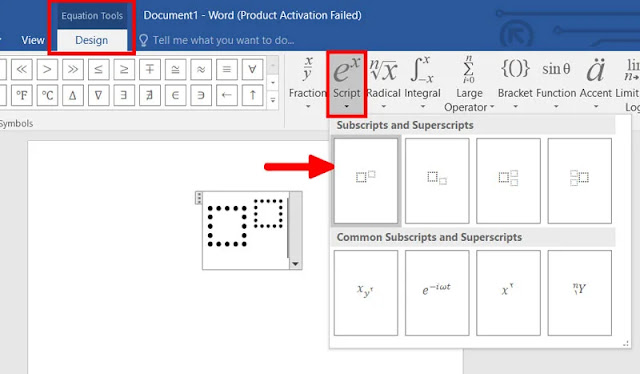 قسم Equation Tool في Microsoft Word