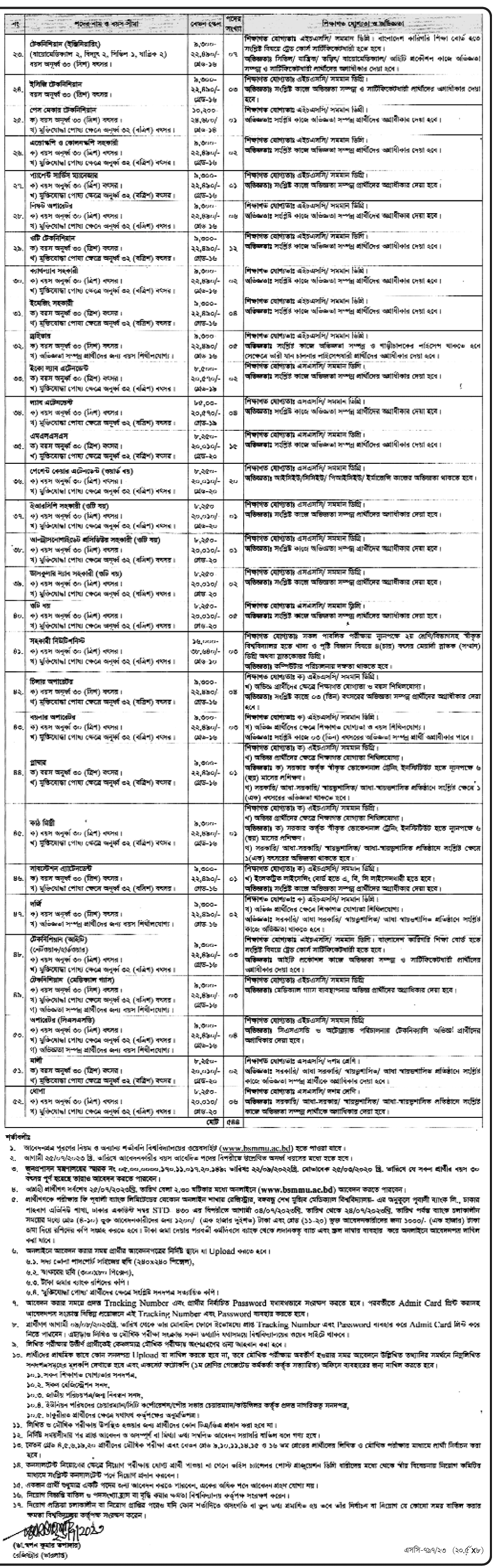 বঙ্গবন্ধু শেখ মুজিব মেডিকেল বিশ্ববিদ্যালয় নিয়োগ বিজ্ঞপ্তি ২০২৩- ৫৪৪ টি  শূন্য পদে নিয়োগ দিবে | Bangabandhu Sheikh Mujib Medical University Recruitment Circular 2023- 544 Vacancies