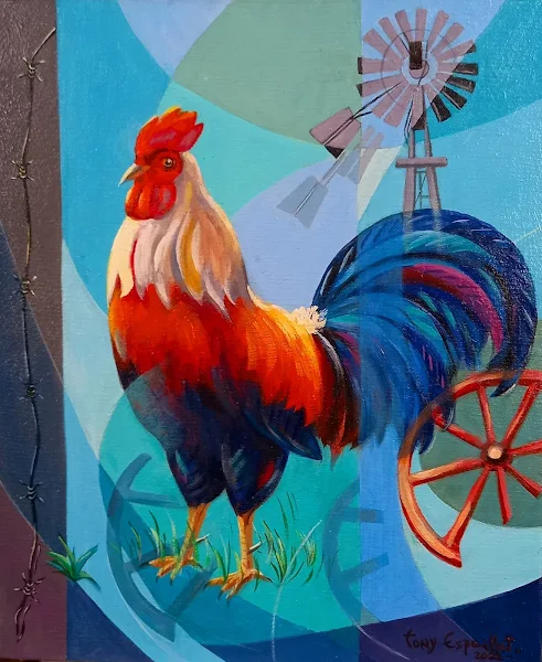 Gallo de granja, Acrílico sobre lienzo, 24 x 20 pulgadas, 2022, Tony Espaillat