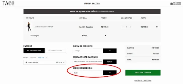 codigo vendedor taco cupom desconto