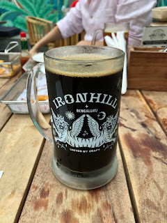 Glass of stout beer at Ironhill brewery