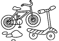 Coloring page of bikes and scooter