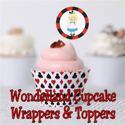 Create stunning cupcakes quick and easily with these printable Alice in Wonderland cupcake wrapper and toppers.  You can download and print the dessert printables today and enjoy beautiful cupcakes for your Alice in Wonderland party in no time at all.