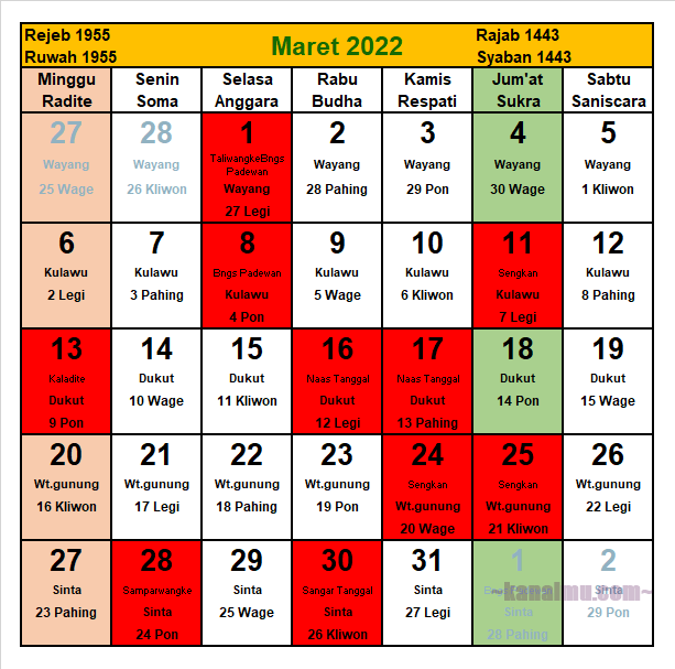 Kalender maret 2021 lengkap