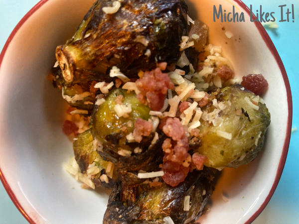 Air Fryer Brussels Sprouts with Bacon and Parmesan