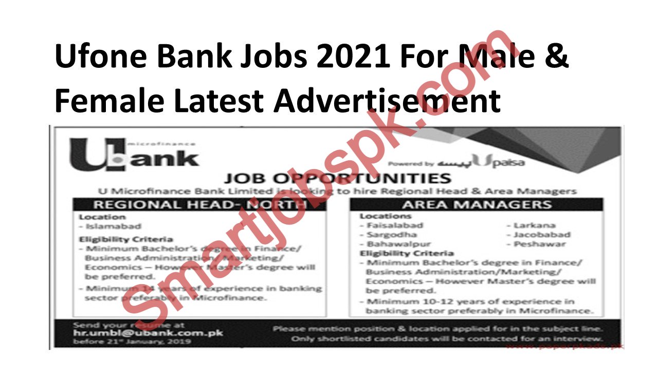 U Bank Jobs 2022 - Ufone Bank Jobs 2022 For Male & Female Apply
