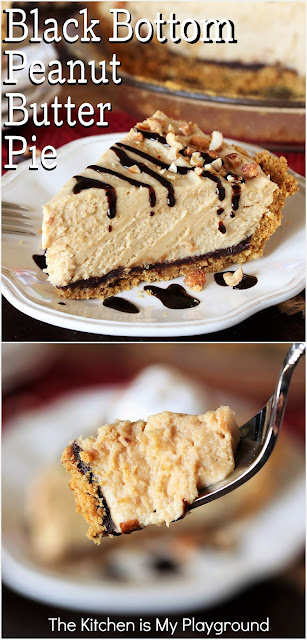 Black Bottom Peanut Butter Icebox Pie ~ A creamy peanut butter mousse filling atop a chocolate ganache-lined scratch-made graham cracker crust laced with honey-roasted peanuts.  It's a perfectly delicious dessert for any occasion!  www.thekitchenismyplayground.com