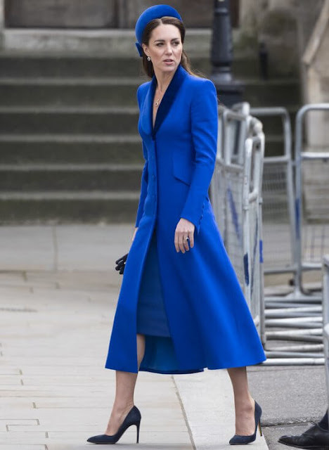 The Duchess of Cornwall, The Duke and Duchess of Cambridge and Princess Alexandra. Kate Middleton wore a blue coat dress
