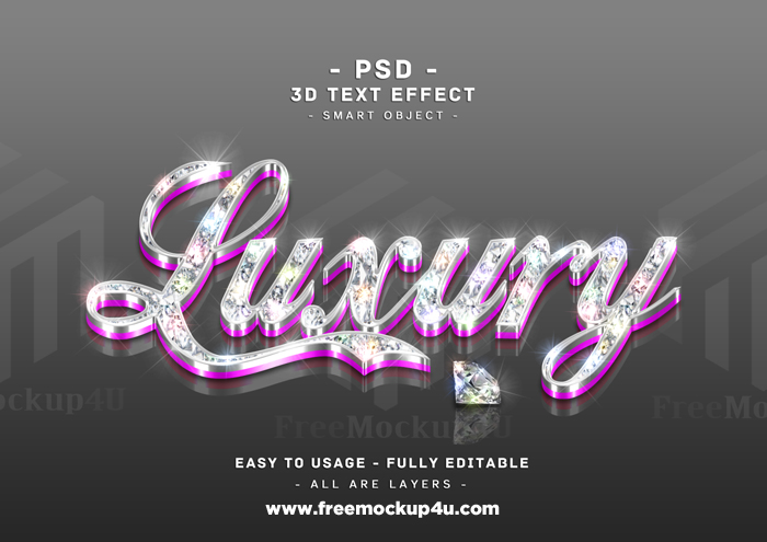 Diamond Luxury Text Effect 3D Silver Purple Mirror Style