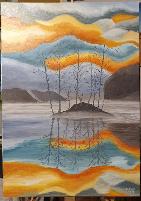 Peinture sur toile Masha Coucher de soleil dans la brume