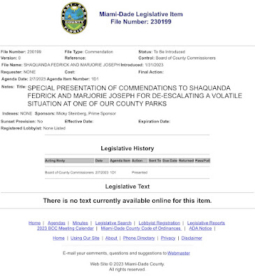 On 10/28/2022, Jewish Community Services hosted an event at Greynolds Park in North Miami Beach, Florida. A woman began hurling antisemitic statements at guests during the event. Park employees Shaquanda Fredrick & Marjorie Joseph helped de-escalate the situation and gain control.