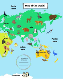 Geography Notebook- Map of the World: Animals around the world
