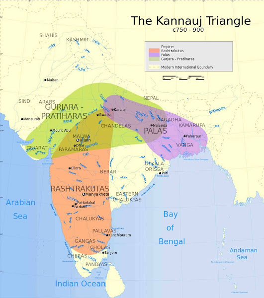 Imagen 931A | Durante el período de la lucha tripartita (siglos VII al XII), la mayoría de las dinastías indias mayores y menores gradualmente cambiaron su apoyo hacia diversas formas de hinduismo o jainismo (con la excepción de los Palas). | w: Usuario: Planemad / Attribution-Share Alike 3.0 Unported