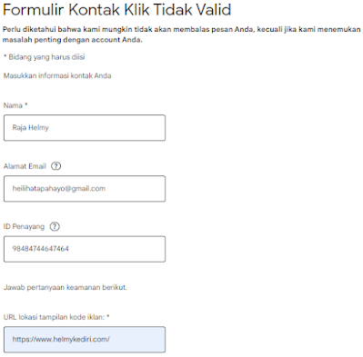 form pengisian tidak valid adsense