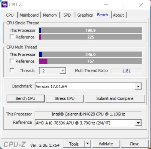 Benchmark Intel Celeron N4020