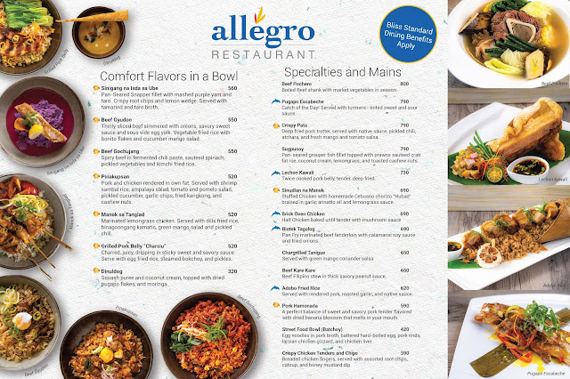 Allegro Restaurant Bluewater Maribago Menu