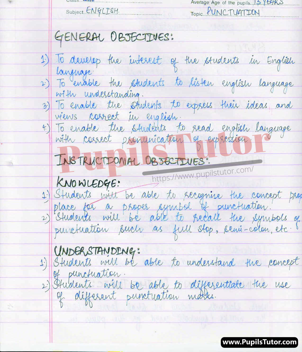 English Grammar Lesson Plan For Class 5 On Punctuation Marks – (Page And Image Number 1) – Pupils Tutor