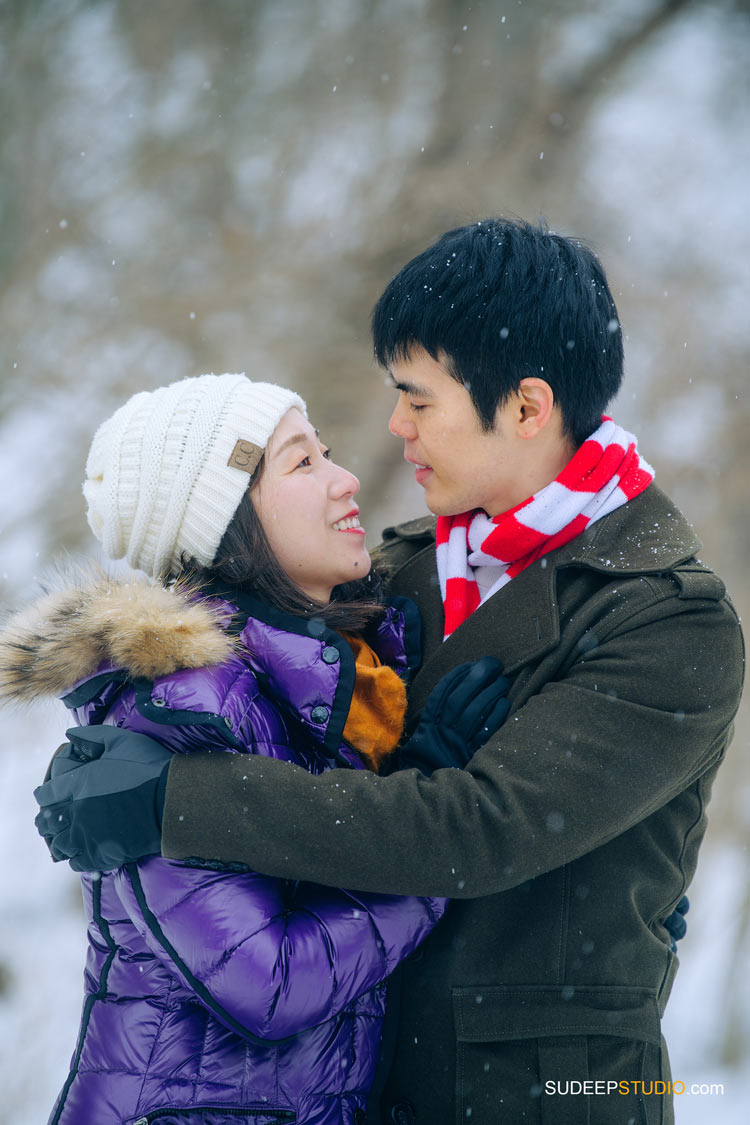 Ann Arbor Winter Snow Engagement Pictures in Arboretum Nature by SudeepStudio.com Ann Arbor Wedding Photographer