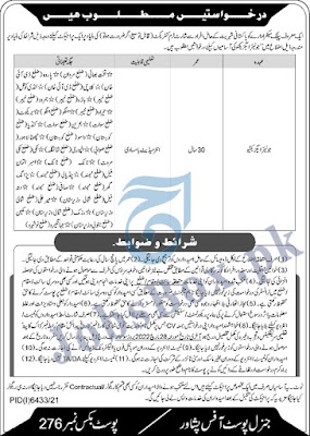 Junior Executive Jobs in KPK PO Box No. 276 Peshawar jobs 2022