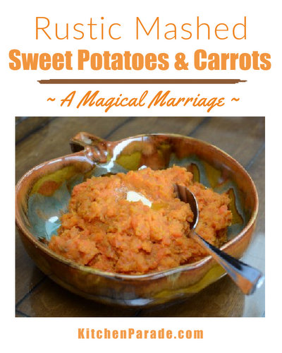 Rustic Mashed Sweet Potatoes & Carrots ♥ KitchenParade.com, an unexpectedly magical marriage of two everyday vegetables.