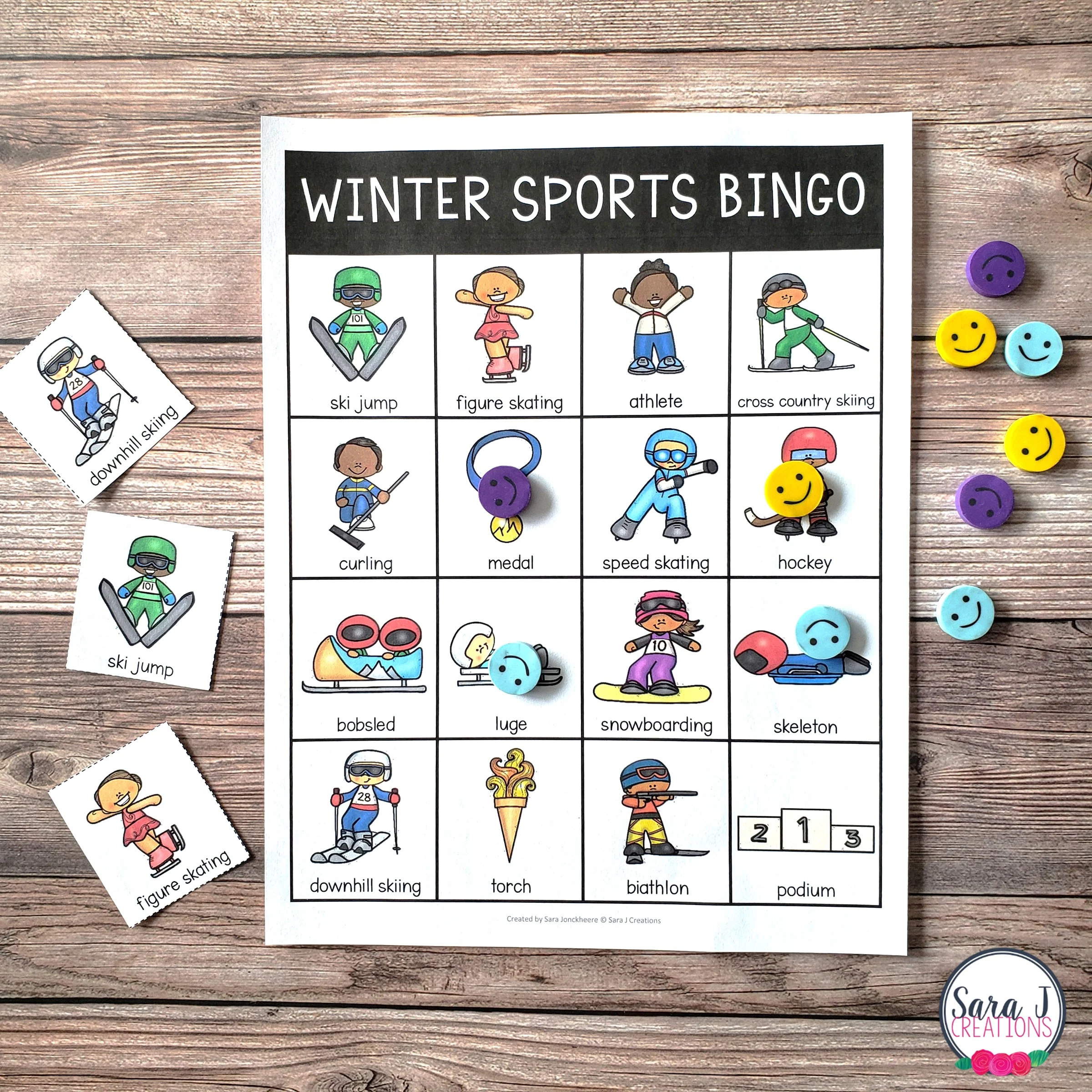 Get your students excited to watch the Winter Games with this fun bingo game. Great way for kids to learn vocabulary of the different sports played at the Winter Olympics.