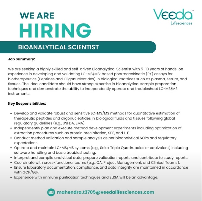 Bioanalytical Scientist – LC-MS/MS Expert at Veedalfesciences