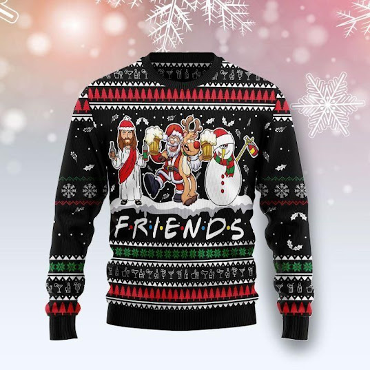 Ugly Sweater Santa Claus Jesus Friends