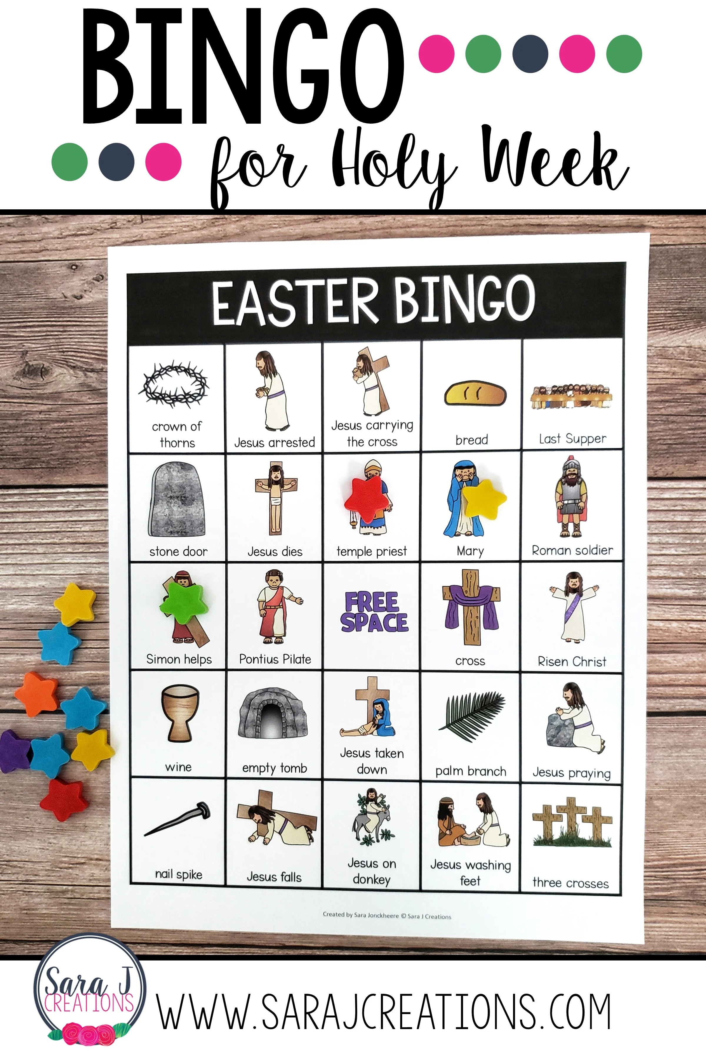 Review the events of Holy Week and Easter with this Religious Easter printable bingo game