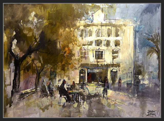 SANT BOI DE LLOBREGAT-ART-PINTURA-AJUNTAMENT-PLAÇA-PAISATGES-BAIX LLOBREGAT-TERRASSES-CAFETERIES-ARBRES-PINTOR-ERNEST DESCALS