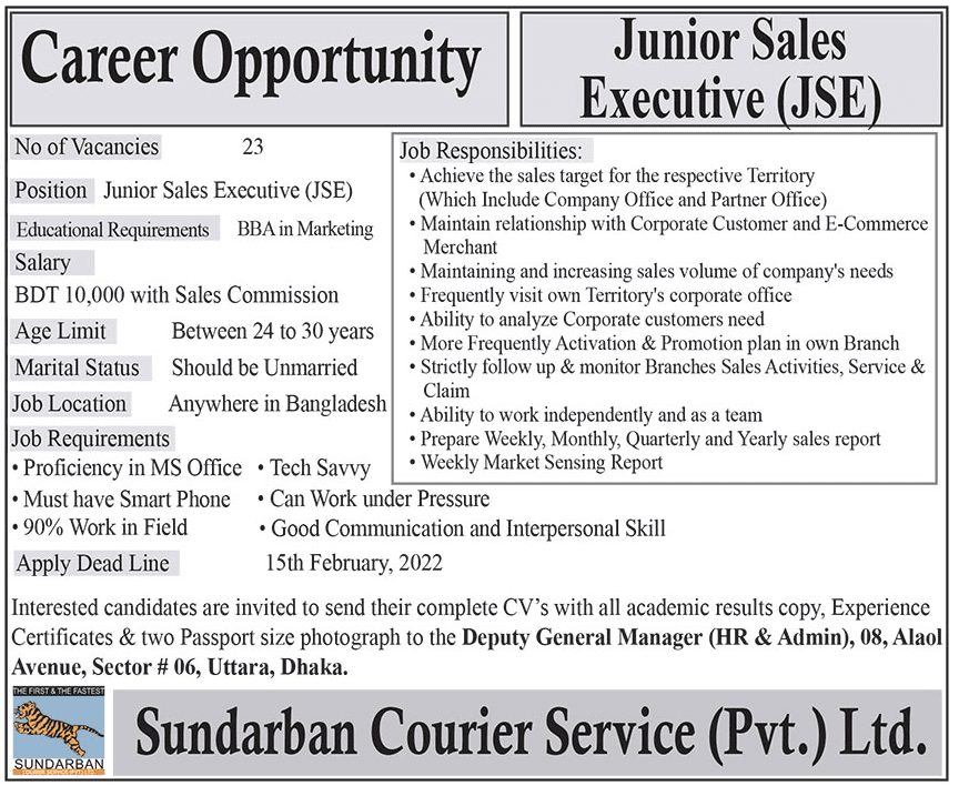 Sundarban Courier Service Job Circular image 2022 