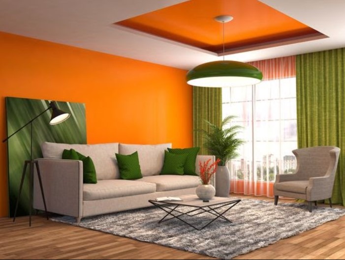 ruang tamu kombinasi warna orange