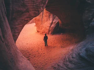 Standing on rock formation