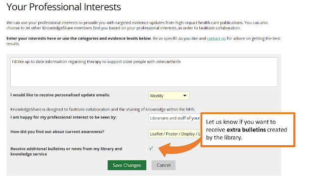 Selection fields for the start of your bulletin profile