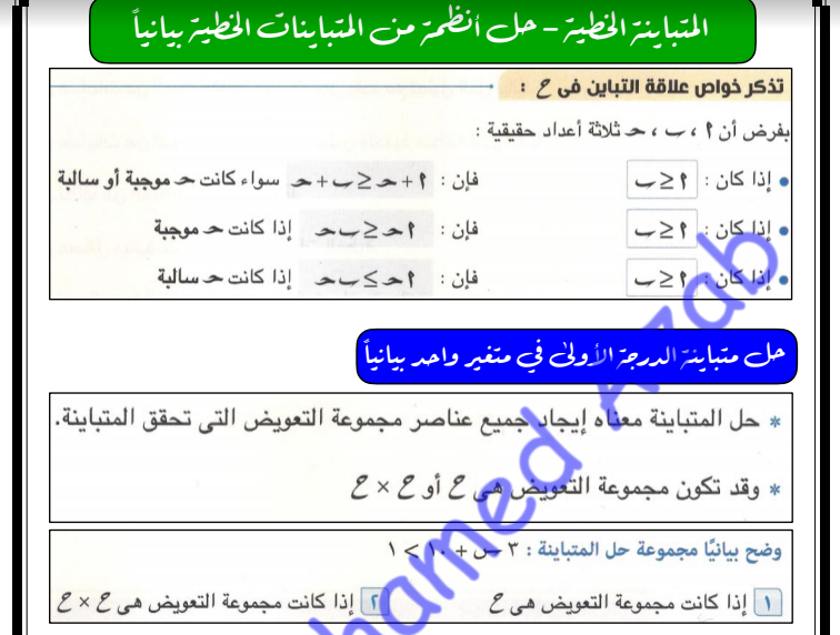 مذكرة تدريبات جبر وحساب مثلثات للصف الاول الثانوى الفصل الدراسى الثانى