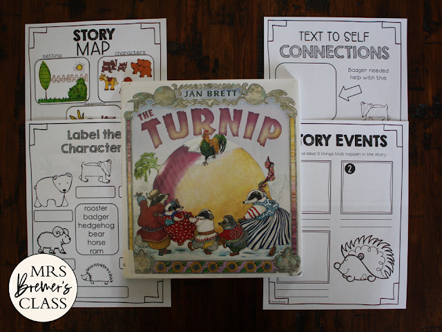 The Turnip Jan Brett book activities unit with Common Core companion literacy activities for Kindergarten and First Grade