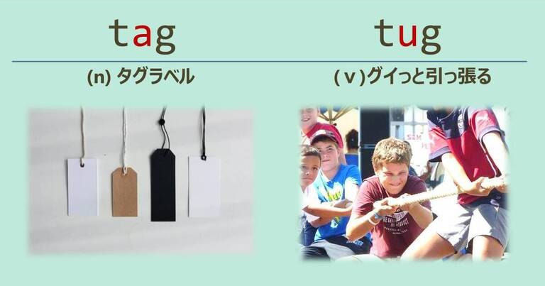 tag, tug, スペルが似ている英単語