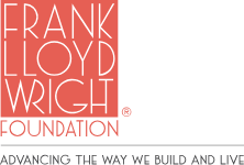 Frank Lloyd Wright Foundation graphic - white text on orange background