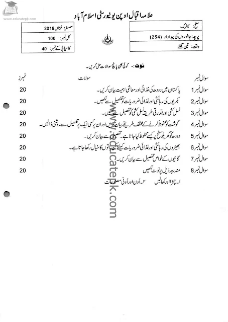 aiou-past-papers-matric-code-254