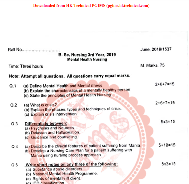 Mental Health Nursing BSc Nursing 3rd Year