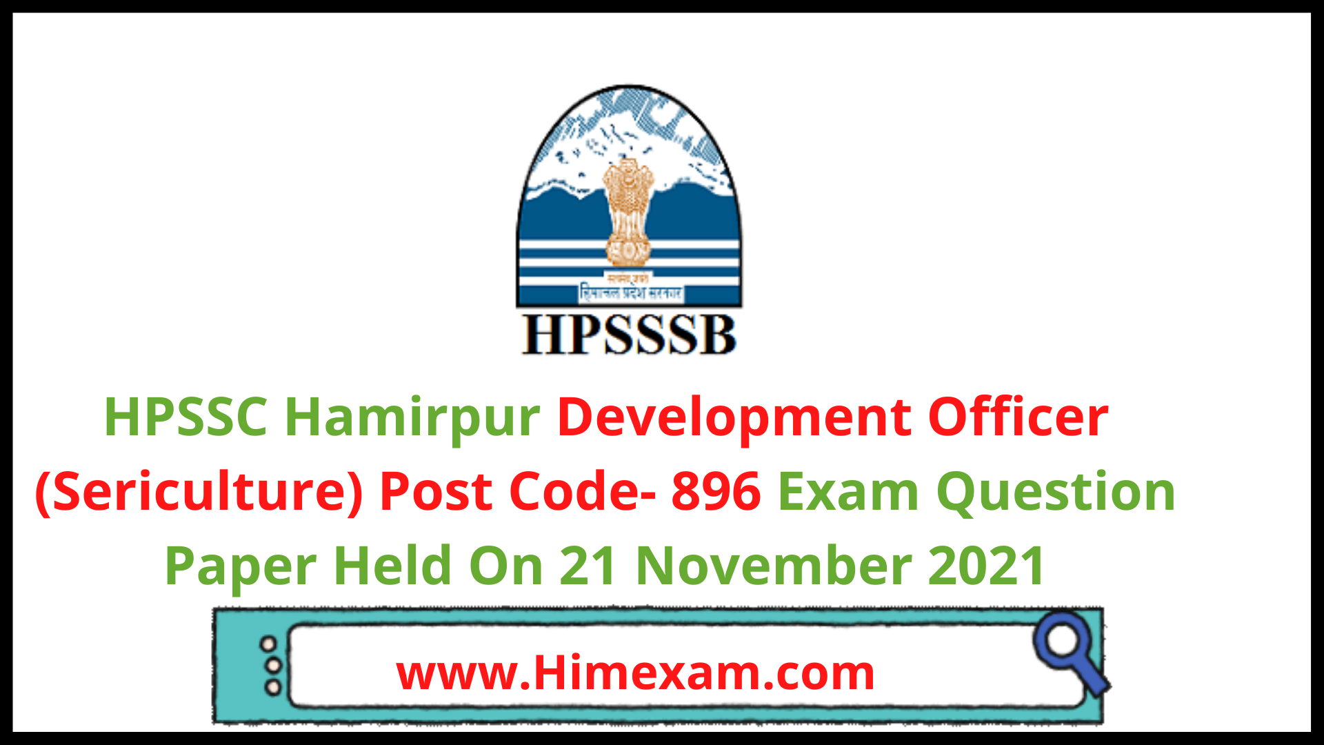 HPSSC Hamirpur Development Officer (Sericulture) Post Code- 896 Exam Question Paper Held On 21 November 2021