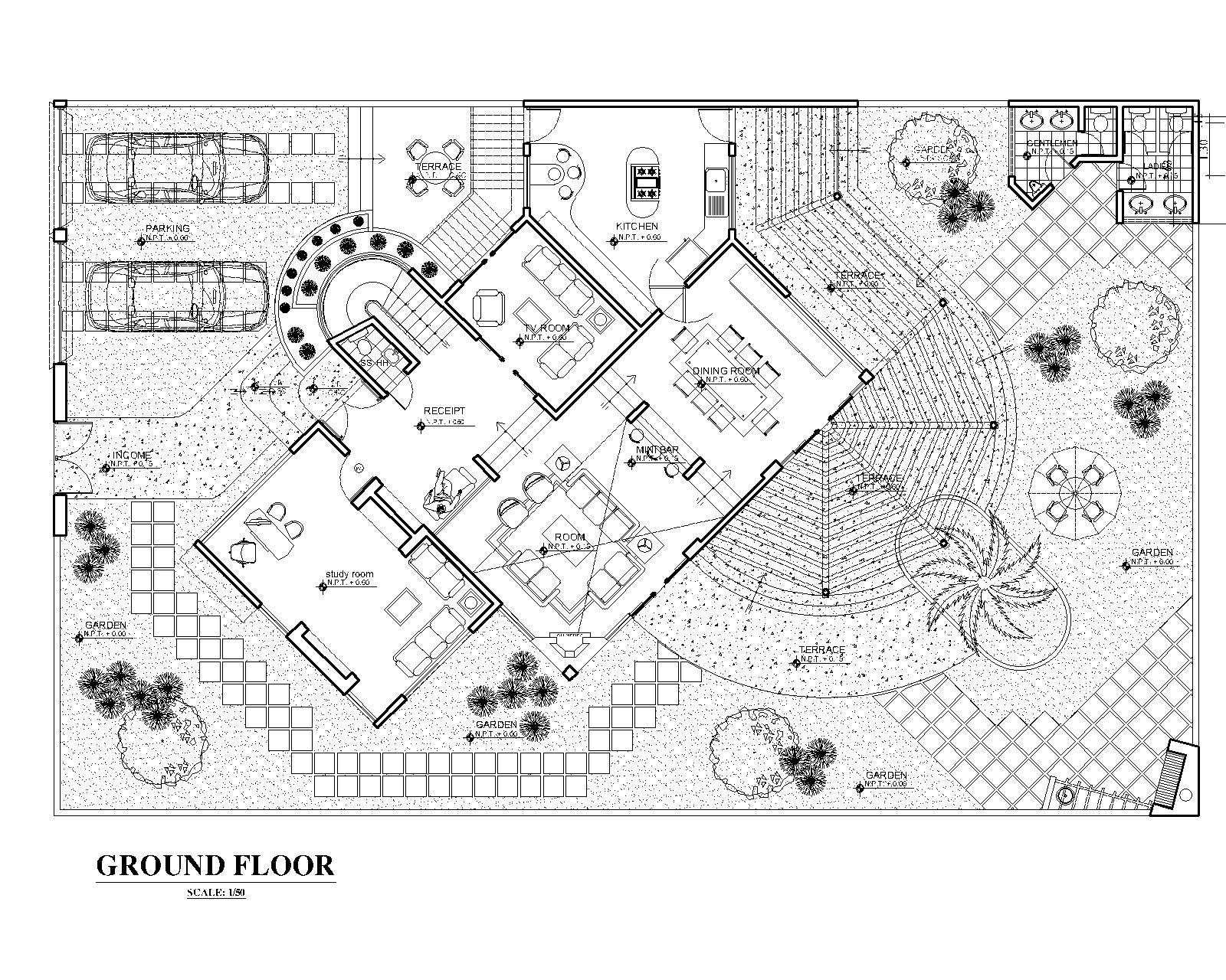 Contemporary three storey house Dwg File