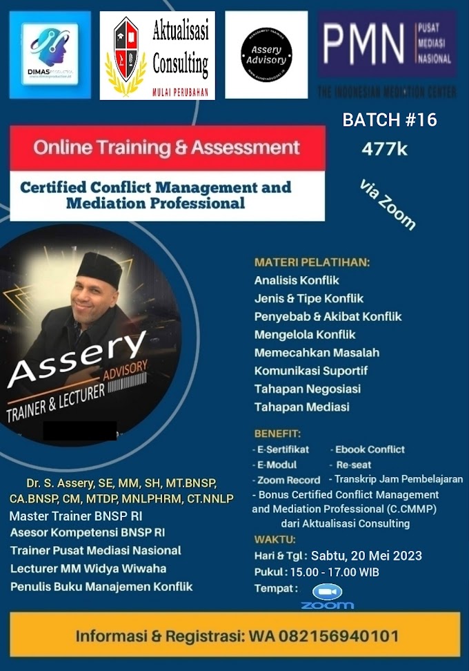 WA.0821-5694-0101 | Certified Conflict Management and Mediation Professional (C.CMMP) 20 Mei 2023