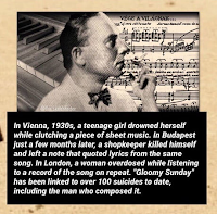 "Gloomy Sunday" (Hungarian: Szomorú vasárnap), also known as the "Hungarian Suicide Song", is a popular song composed by Hungarian pianist and composer Rezső Seress and published in 1933.