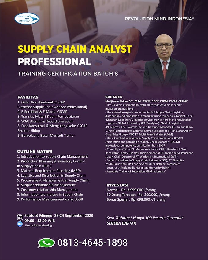 WA.0813-4645-1898 | Certified Supply Chain Analyst Professional (CSCAP) 23 September 2023