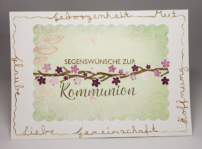 Kommunionkarte mit Zweigen, Blüten und Doodle-Lettering-Rand Stampin' Up! www.eris-kreativwerkstatt.blogspot.de