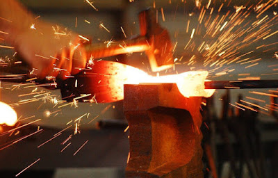 Forging is a metal-shaping process that uses concentrated compressive forces to shape metal. A hammer or a die is used to deliver the blows.