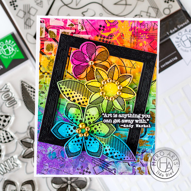 Mixed Media, Rainbow, Art Card,Hero Arts,Card Making, Stamping, Die Cutting, handmade card, ilovedoingallthingscrafty, Stamps, how to, Andy Warhol, My Monthly Hero Kit March 2022,