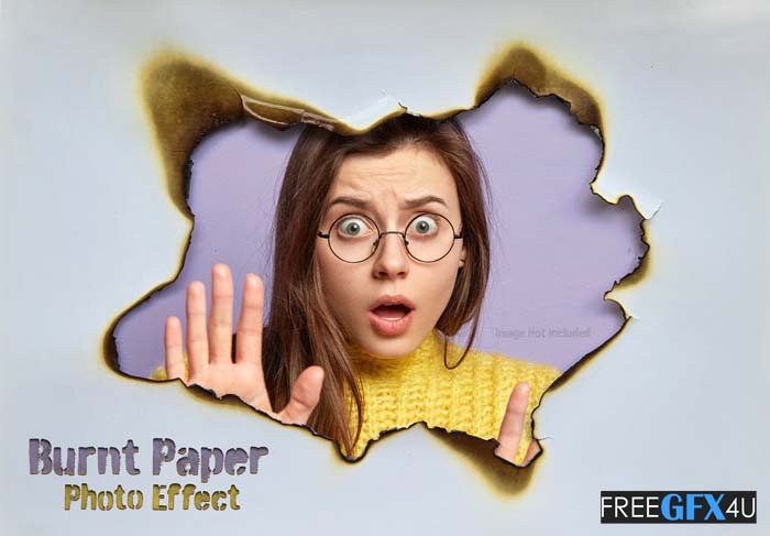Hole in Burnt Paper Sheet Photo Effect Mockup