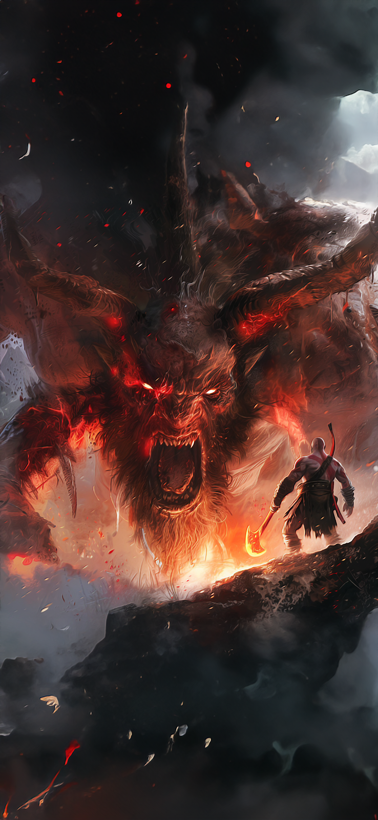 warrior fights giant monster